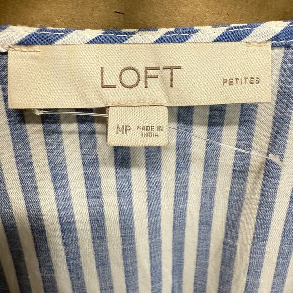 Loft MP Striped Tied Puff Sleeve Midi Dress Beach Nautical Spring Casual Party - Picture 8 of 13